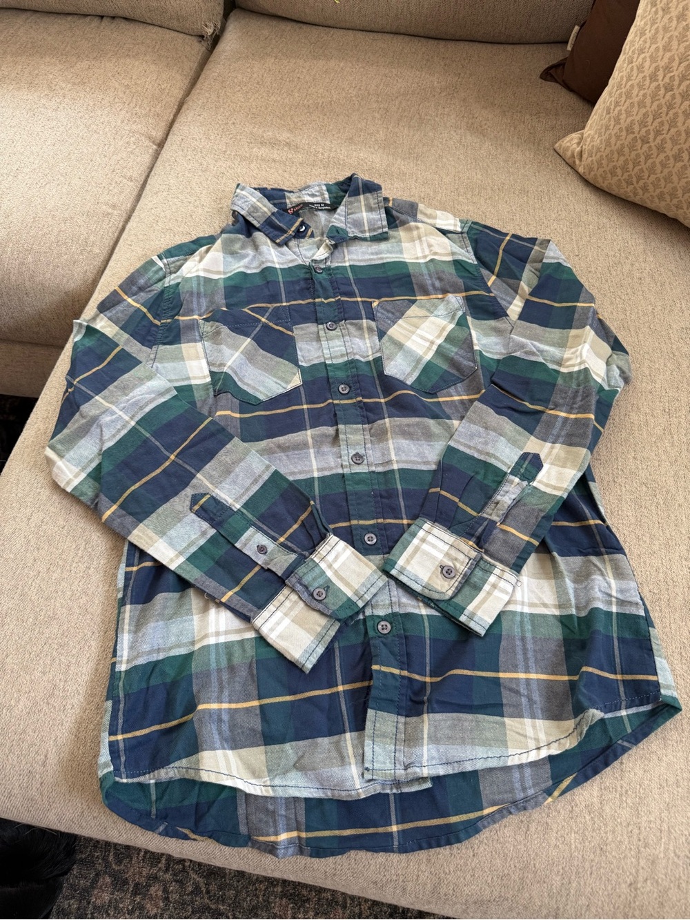 Men's Casual Plaid Button-Down Shirt in Blue & Green